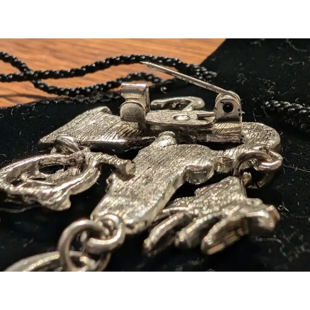 Vintage Silver Tone Dangling Musical Instruments Brooch Pin 2.5 inches long